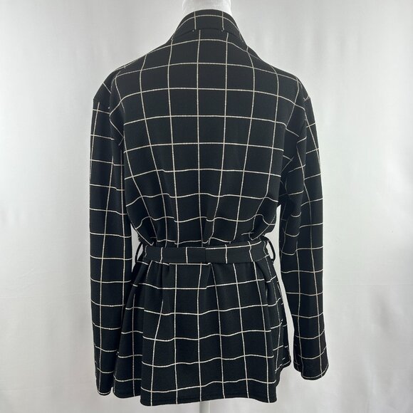 Boohoo Chic Windowpane Belted Blazer Black/White – Women's Large - Picture 4 of 10